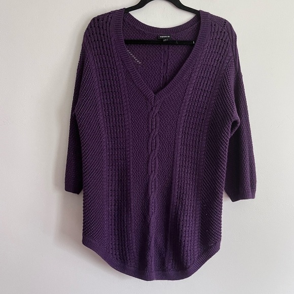 Torrid Metallic Purple Lurex Pointelle wool blend Tunic Sweater - Picture 3 of 7